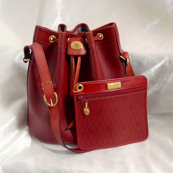 Dior Red Vintage Logo Bucket Bag - Picture 1 of 16